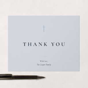 Grace Blue Minimal Cross Religious Thank You Card