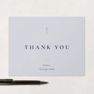 Grace Blue Minimal Cross Religious Thank You Card