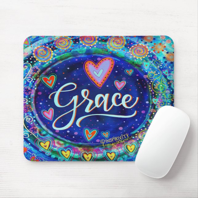 Grace Blue Modern Whimsical Inspirivity Mouse Mat (With Mouse)