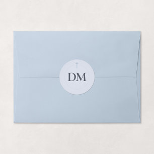 Grace Blue Monogram Cross Classic Round Sticker