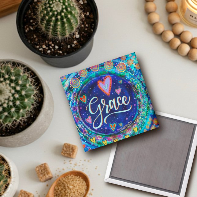 Grace Blue Pretty Fun Hearts Modern Inspirivity Magnet (Creator Uploaded)