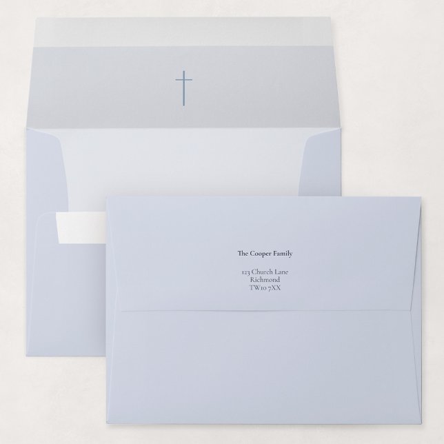 Grace Blue Religious Cross Baptism Invitation Envelope (Grace | Blue - Baptism Invitation Envelope)
