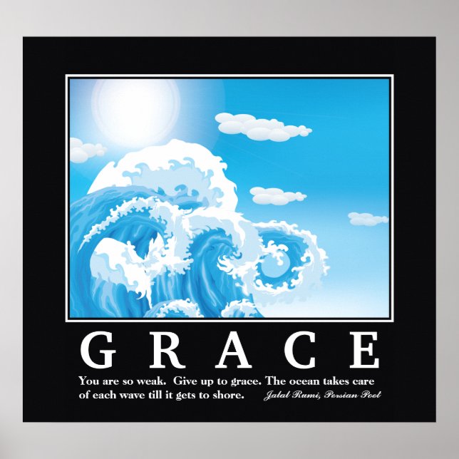 Grace, blue white ocean waves motivational poster (Front)