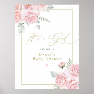 GRACE Blush Floral It's a Girl Baby Shower Welcome Poster