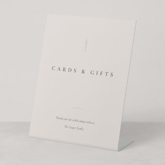 Grace Blush Minimal Cross Cards & Gifts Table Pedestal Sign