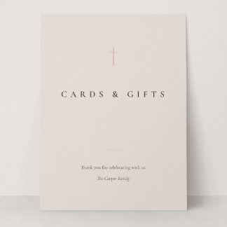 Grace Blush Minimal Cross Cards & Gifts Table Sign