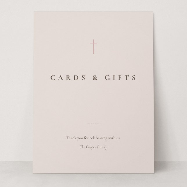 Grace Blush Minimal Cross Cards & Gifts Table Sign (Grace | Blush - 6.5 x 8.75" Cards & Gifts Card Sign)