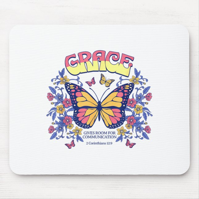 Grace Butterfly Christian Bible Verse Floral Faith Mouse Mat (Front)