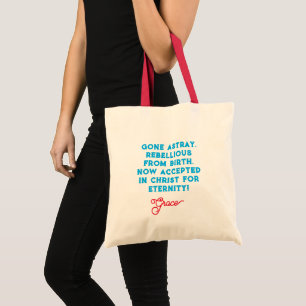 Grace Christian Quote Red and Blue Typography Text Tote Bag