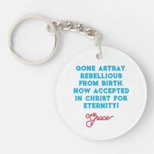 Grace Christian Quote with Blue and Red Typography Key Ring