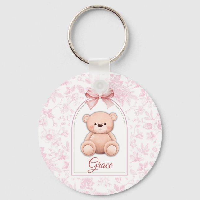 Grace | Custom Pink Teddy Bear Nursery Design  Key Ring (Front)