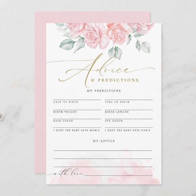 GRACE Elegant Blush Floral Baby Advice Predictions Invitation (Front/Back)