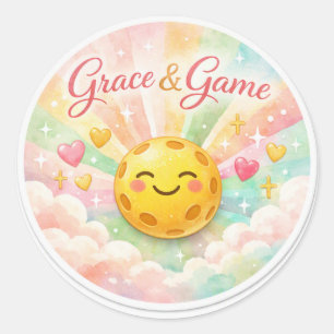 “Grace & Game – Pastel Pickleball Faith Sticker” Classic Round Sticker