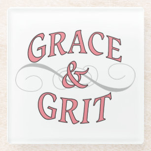 Grace & Grit in Pink and Grey Glass Coaster