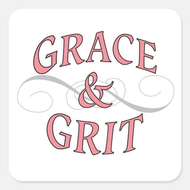 Grace & Grit in Pink and Grey Square Sticker (Front)