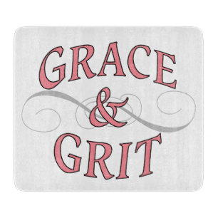 Grace & Grit Words in Pink & Grey Cutting Board