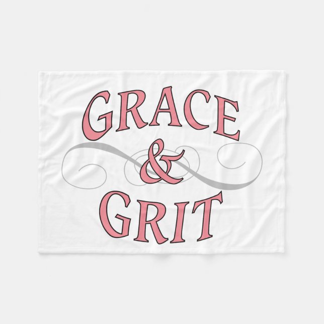 Grace & Grit Words in Pink & Grey Fleece Blanket (Front (Horizontal))