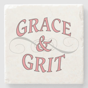 Grace & Grit Words in Pink & Grey Stone Coaster