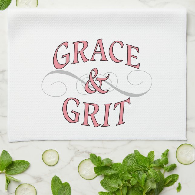 Grace & Grit Words in Pink & Grey Tea Towel (Folded)