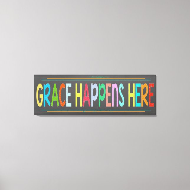 Grace Happens Here Colourful Christian Chalkboard  Canvas Print (Front)