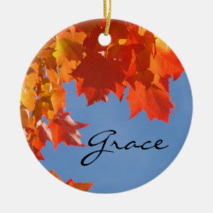 Grace Holiday ornaments Orange Leaves Blue Sky