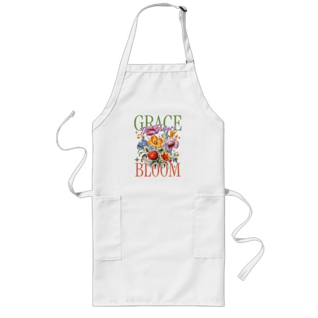 Grace in Bloom Floral Typography Long Apron (Front)