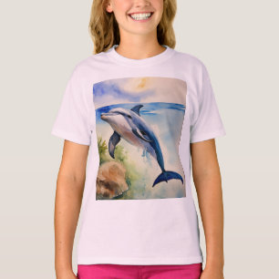 Grace in Blue: Watercolor Dolphin T-Shirt