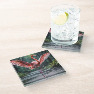 Grace in Flight: The Pink Flamingos Riverdance Glass Coaster