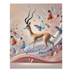 Grace in Motion Gazelle and Butterflies Fantasy  Poster
