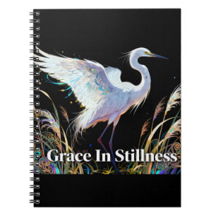 "Grace In Stillness" Fantasy Egret Notebook