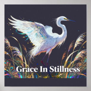 "Grace In Stillness" Fantasy Egret Poster