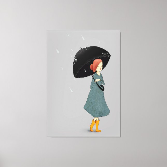 Grace in the Rain: Elegant Lady with Umbrella Canvas Print (Front)