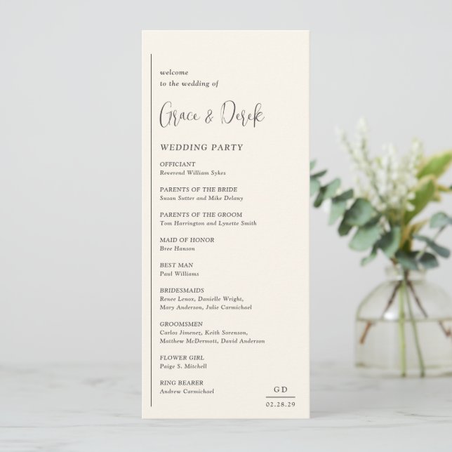 Grace Ivory Modern Wedding Programme (Standing Front)
