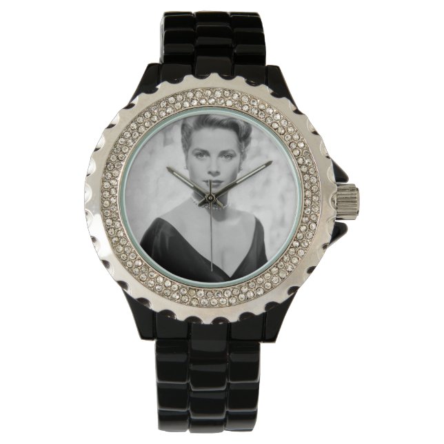 Grace Kelly, 1955 Rhinestone Black Enamel Watch (Front)