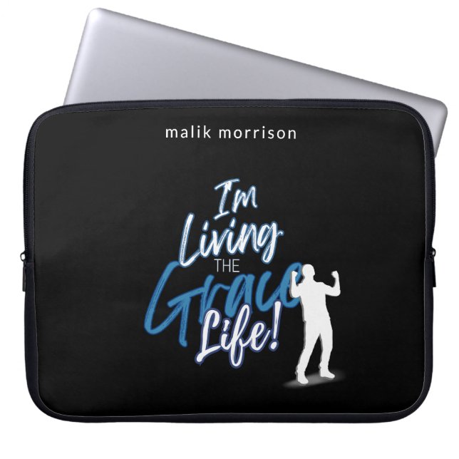 Grace Life Black Modern Script Male Silhouette Laptop Sleeve (Front)