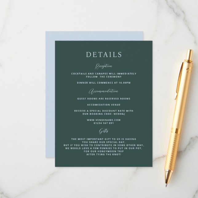 GRACE Modern Botanical Mist Wedding Enclosure Card (Front/Back In Situ)