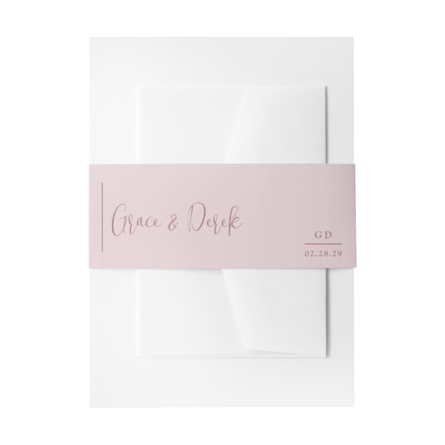 Grace Muted Pink Modern Wedding Invitation Belly Band (Front Example)