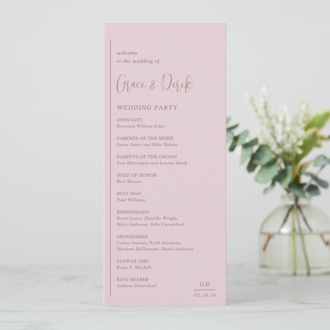 Grace Muted Pink Modern Wedding Programme (Standing Front)