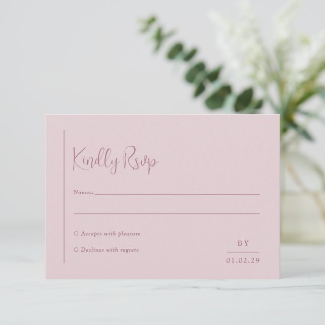 Grace Muted Pink Modern Wedding RSVP Card (Standing Front)
