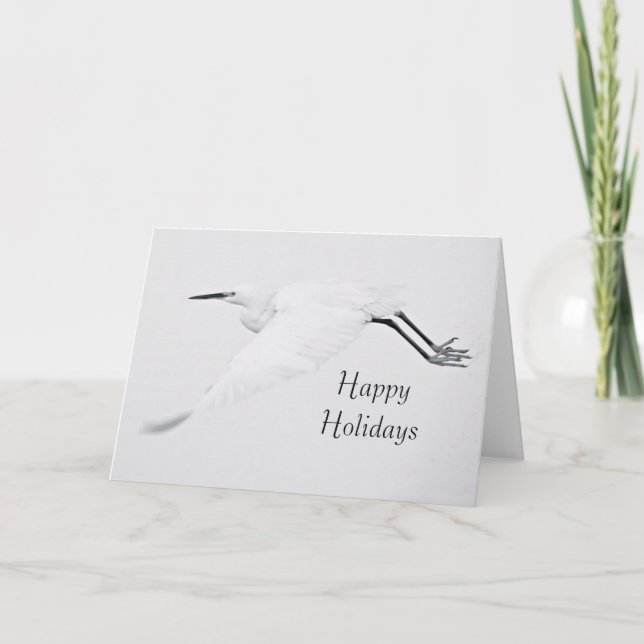 Grace of an Egret Happy Holidays Holiday Card (Front)