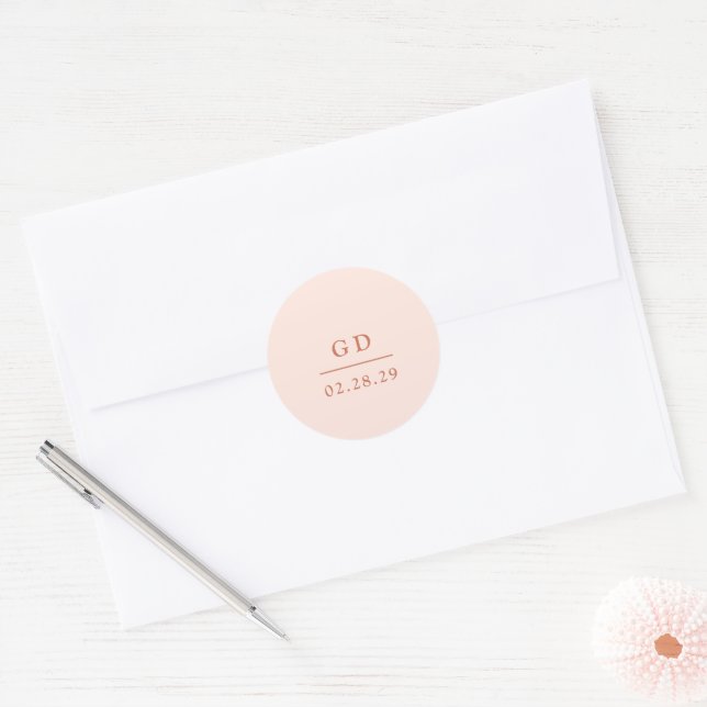 Grace Peach Modern Wedding Classic Round Sticker (Envelope)