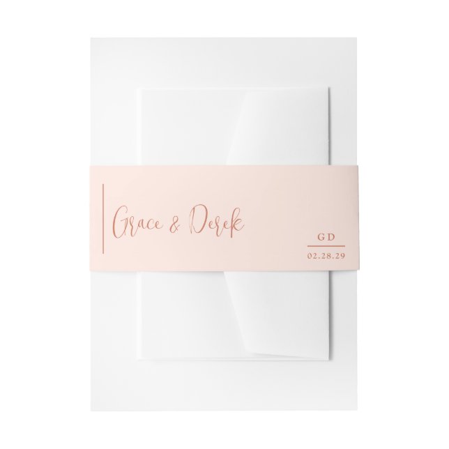 Grace Peach Modern Wedding Invitation Belly Band (Front Example)
