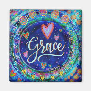 Grace Pretty Floral Whimsical Inspirational Blue Magnet