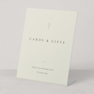Grace Sage Minimal Cross Cards & Gifts Table Pedestal Sign