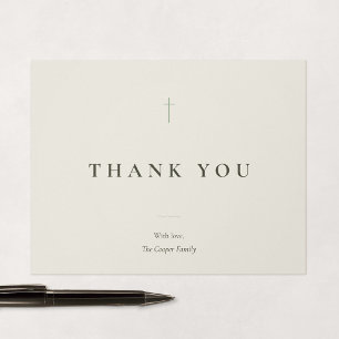 Grace Sage Minimal Cross Religious Thank You Card