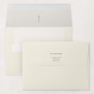 Grace Sage Religious Cross Baptism Invitation Envelope