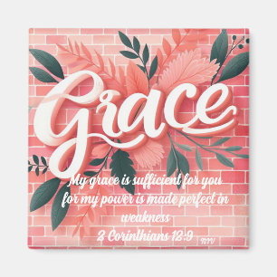 Grace Scripture Verse Pink Brick Floral Magnet