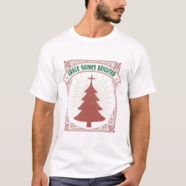 Grace Shines Brighter - Christian Christmas Tree T-Shirt (Front)