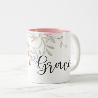 Grace Soft Pink purple christian flower Two-Tone Coffee Mug
