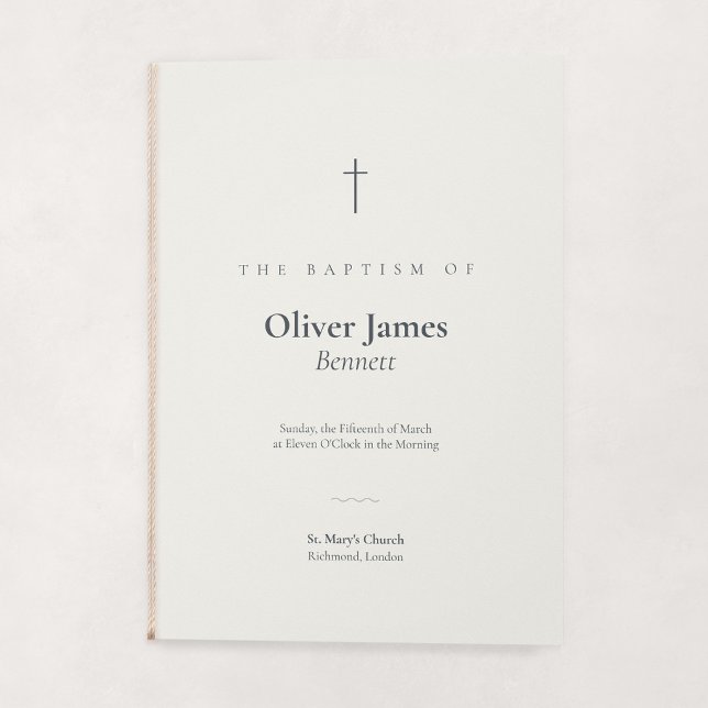 Grace Stone Minimal Cross Folded Baptism Programme (Gace | Stone - Folded Baptism Order of Service (string embellishment not included))